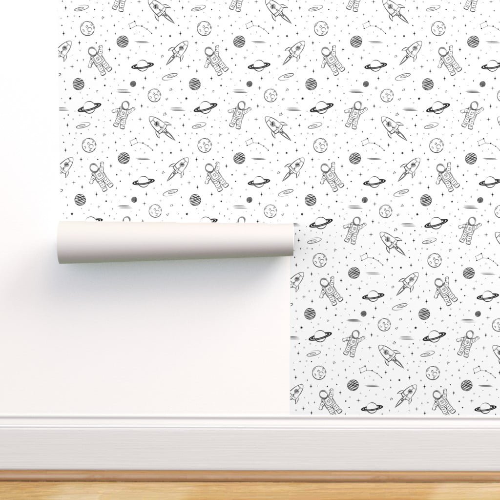 Removable Wallpaper Swatch Monochrome Space Print Astronaut Moon