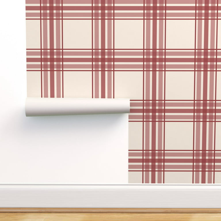 Red Plaid Wallpaper Peel and Stick Wallpaper or Non Pasted Wallpaper /  Plaid Removable Wallpaper / Red Self-adhesive Wallpaper 