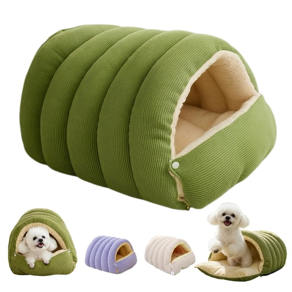 Removable Washable Warm Covered Pet Bed, Soft Plush Cotton Self-Warming Hooded Sleeping Nest, Non-Slip Base Winter Warm Rest Bed for Cats & Small Dogs