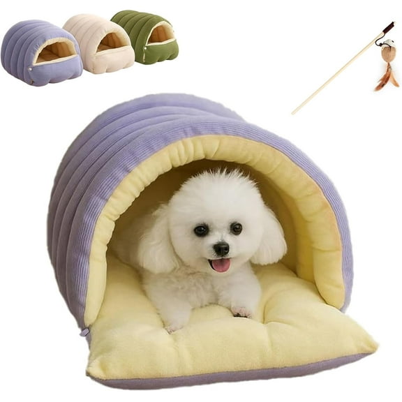 Removable and Washable Winter Closed-Off Cat Bed, 2026 Upgraded Warm and Cozy Pet Nest in Winter, 360° Nesting Design, Cotton Soft Cat Tents for Indoor Cats, Foldable Cat Bed Cave (Purple, M)