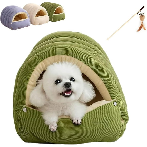 Removable and Washable Winter Closed-Off Cat Bed, 2026 Upgraded Warm and Cozy Pet Nest in Winter, 360° Nesting Design, Cotton Soft Cat Tents for Indoor Cats, Foldable Cat Bed Cave (Green, M)