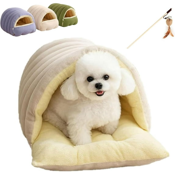 Removable and Washable Winter Closed-Off Cat Bed, 2026 Upgraded Warm and Cozy Pet Nest in Winter, 360° Nesting Design, Cotton Soft Cat Tents for Indoor Cats, Foldable Cat Bed Cave (Beige, L)