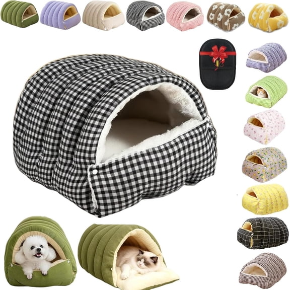 Removable and Washable Winter Closed-Off Cat Bed, Cutypet Winter Cave Warm Foldable Pet Nest for Indoor Cats & Small Dogs, Soft Plush Enclosed Pet House for Sleeping and Resting