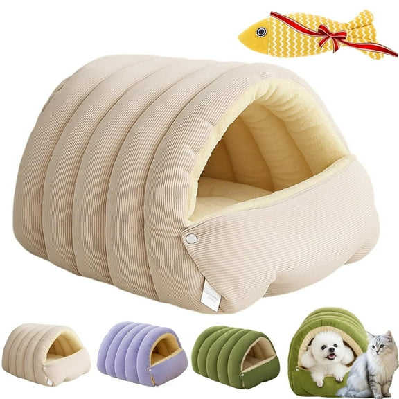a Removable and Washable Winter Closed-Off Cat Bed, Pet Indoor Cave for Cats, with Removable Cushion, Cozy Warming Anti-Slip Fluffy Pet Bag for Cats Small Dogs (Green Small)