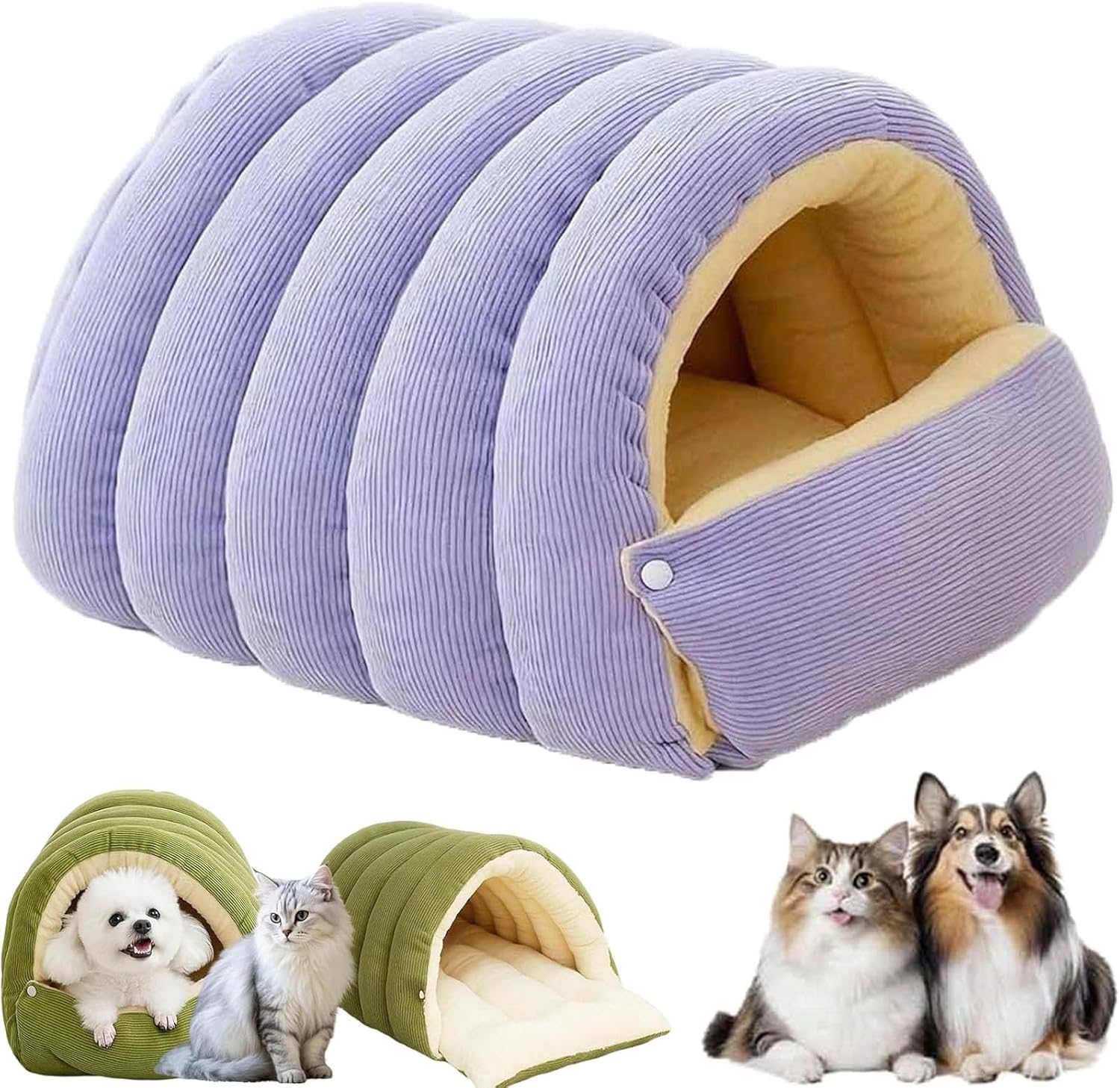 Removable and Washable Winter Closed-Off Cat Bed, Warm Foldable Secure Pet Nest, Comfortable Warm Secure Snuggle Hut, for Indoor Cats and Small Dogs (Purple, M (17.7 * 11.8 * 7.5 in))