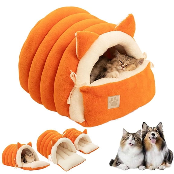 Removable and Washable Winter Closed-Off Cat Bed, Winter Cave, Warm Foldable Secure Pet Nest for Indoor Cats & Small Dogs, Comfor Plush Snuggle Hut for Cat Puppy, Pets
