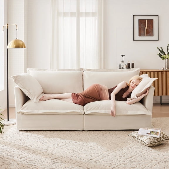 Modern Plain Chenille 2-Seat Sofa for Living Room (2208075cm), Removable & Sturdy