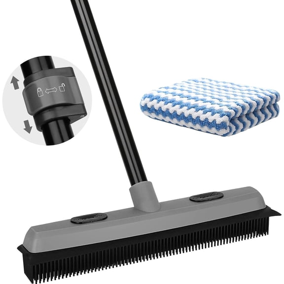 Removal Rubber Broom with , Carpet Rake for  with 59" Telescoping Long Handle,  Remover Rake for Carpet, Hardwood Floor, Tile
