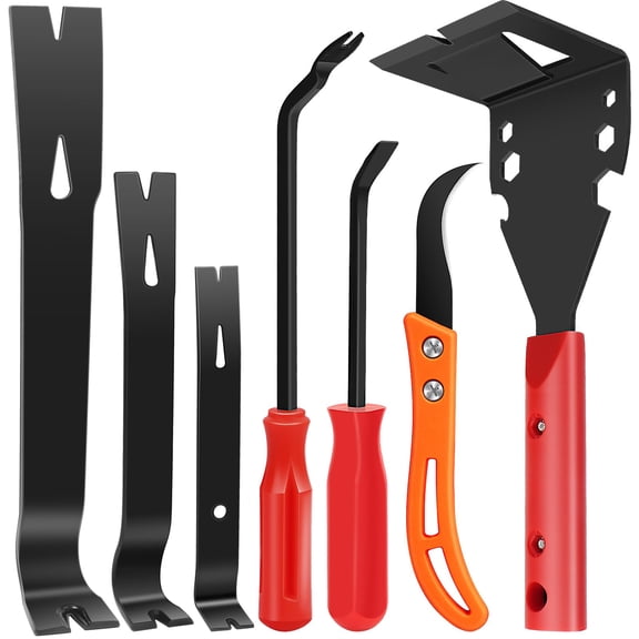 Removal Tool, 6PCS Pry Bar Set with Trim Puller, Pry Bar, Auto Clip Removal Tool, Linoleum Cutter, Trim Puller Tool for Baseboard, Molding, Siding, Pry Tool for Car Wood Floor Home Work Furniture