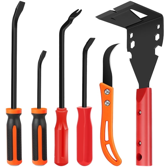 Removal Tool, 6PCS Pry Bar Set with Trim Puller, Pry Bar, Auto Clip Removal Tool, Linoleum Cutter, Trim Puller Tool for Baseboard, Molding, Siding, Pry Tool for Car Wood Floor Home Work Furniture