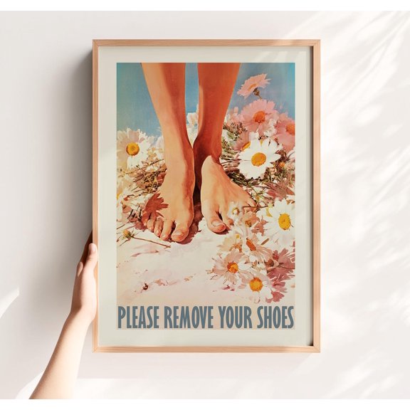 Remove Your Shoes Daisy Retro Entryway Wall Decoration, Unframed Paper Poster 8x10in
