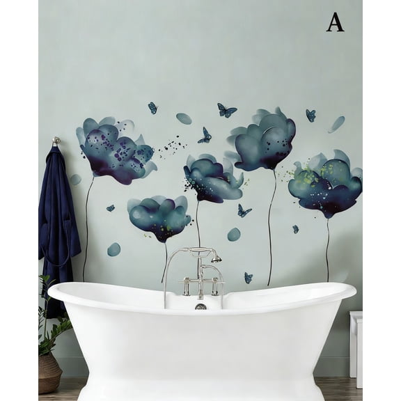 Removeable 3D Blue Dream Flower Wall Stickers DIY Home Art Decor Wall Decal Peel and Stick Murals for Girls Kids Babys Bedroom Living Room Offices Nursery Bathroom Playroom