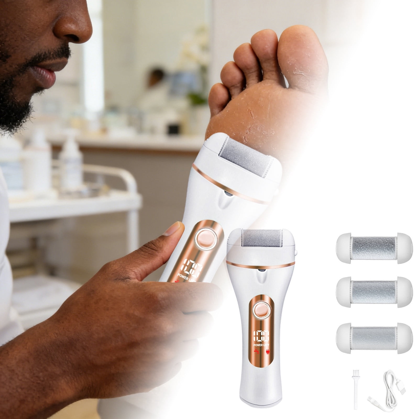 Remover For Feet Rechargeable Cordless Pedicure With Multiple Roller Heads