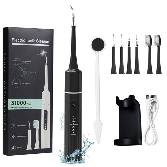 Electric Dental Calculus Remover for Adult Kids - MichPong Dental Calculus Remover Teeth Cleaning Kit with 6 Adjustable Modes, Black