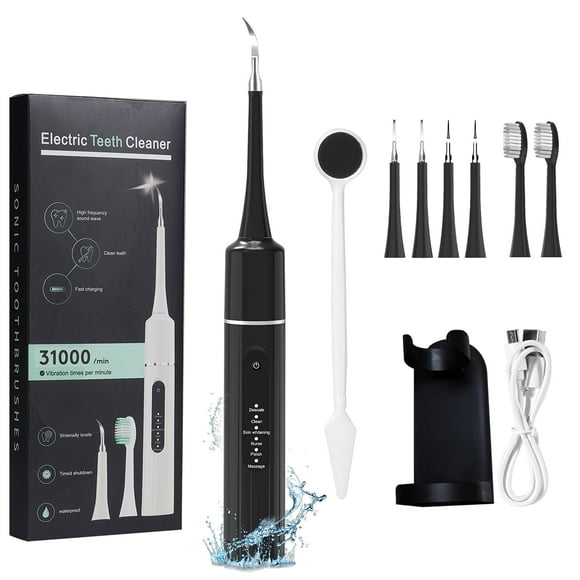 Electric Dental Calculus Remover for Adult Kids - MichPong Dental Calculus Remover Teeth Cleaning Kit with 6 Adjustable Modes, Black