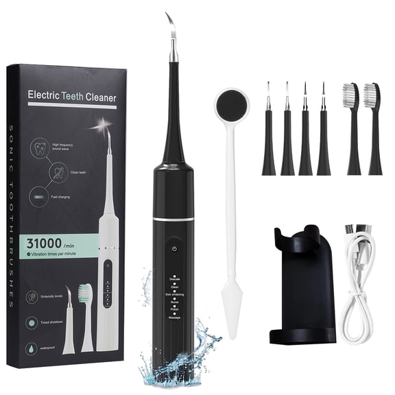 Electric Dental Calculus Remover for Adult Kids - MichPong Dental Calculus Remover Teeth Cleaning Kit with 6 Adjustable Modes, Black