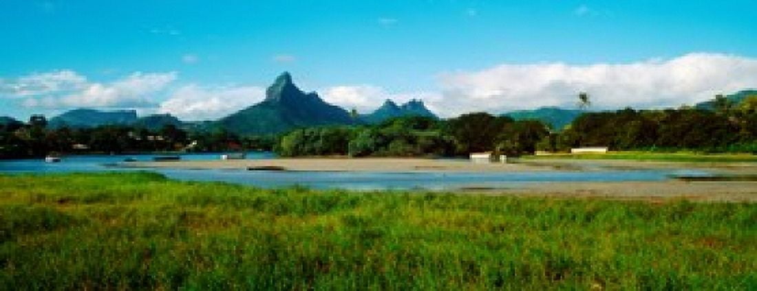 Rempart and Mamelles peaks Tamarin Bay Mauritius island Mauritius Canvas Art - Panoramic Images (15 x 6)