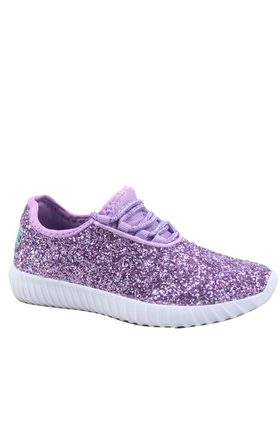 Remy-18 Women's Fashion Flat Glitter Light weight Lace Up Rubber Running Athletic Shoes ( Purple, 7.5 )