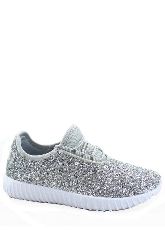 Remy-18 Women's Fashion Flat Glitter Light weight Lace Up Rubber Running Athletic Shoes