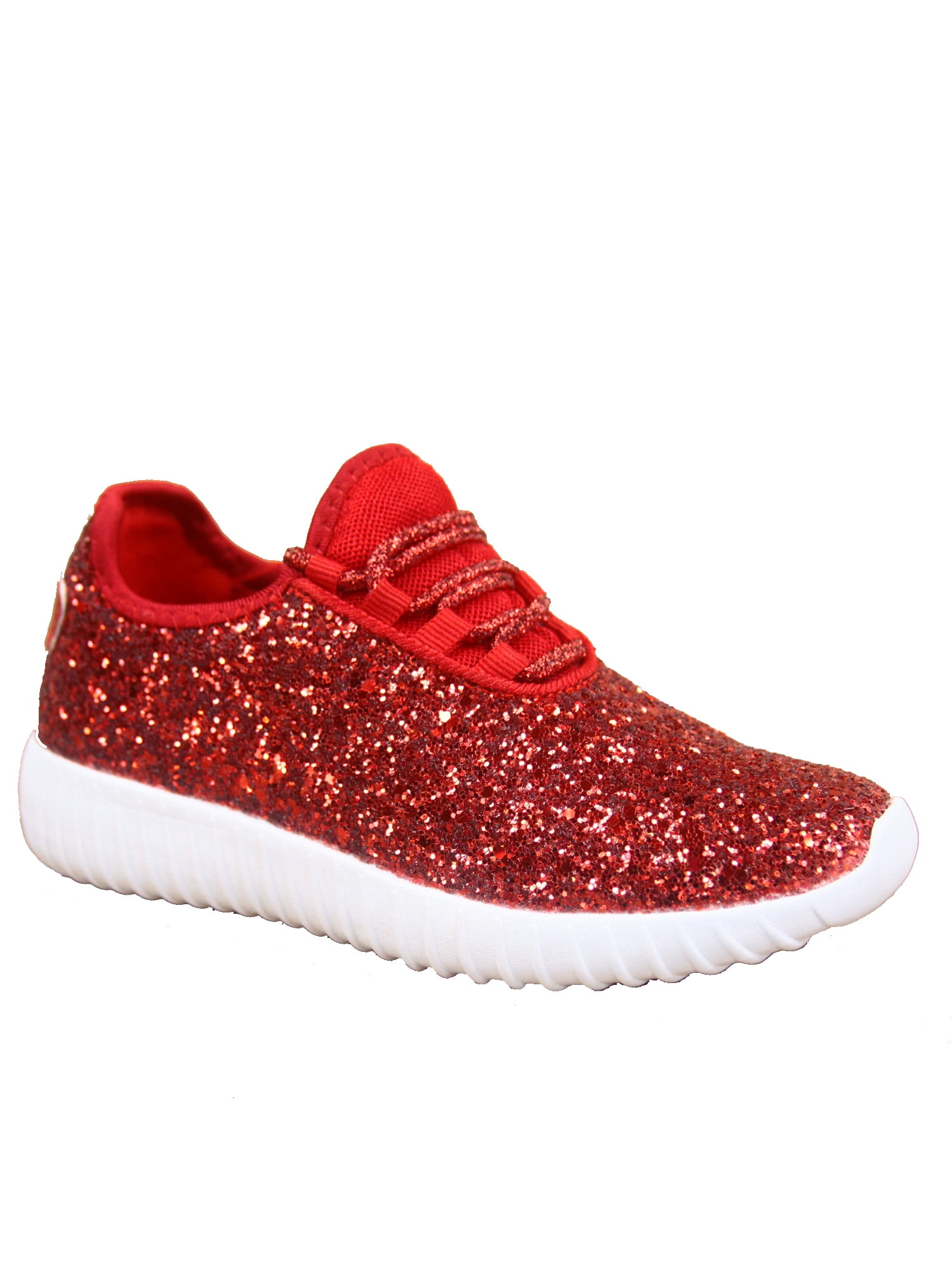 Remy-18k Youth Girl's fashion Flat Lace Up Light weight Glitter Sneaker Athletic Shoes