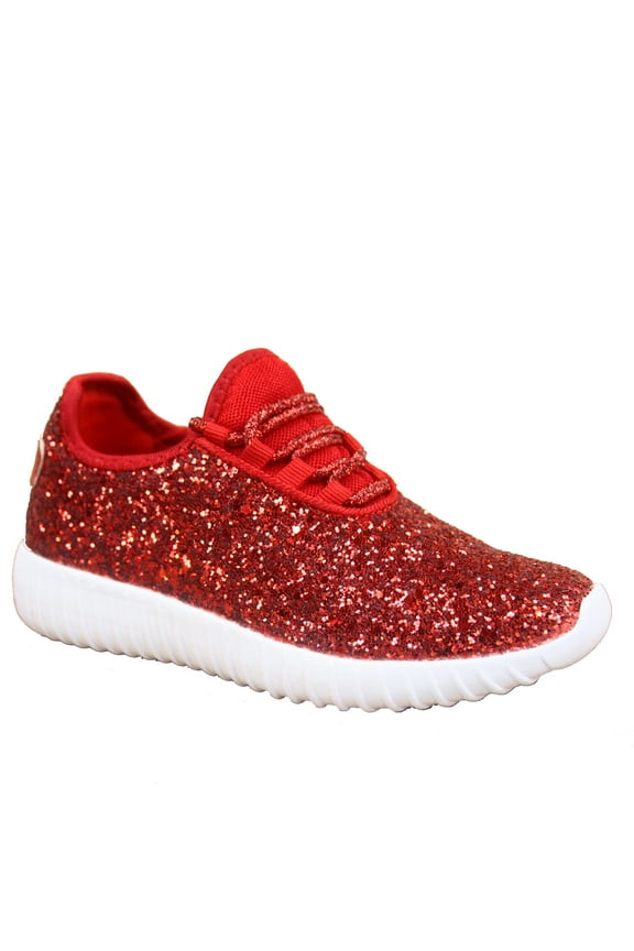 Remy-18k Youth Girl's fashion Flat Lace Up Light weight Glitter Sneaker Athletic Shoes