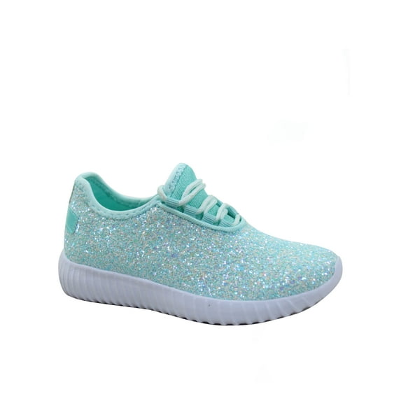 Remy-18k Youth Girl's fashion Flat Lace Up Light weight Glitter Sneaker Athletic Shoes