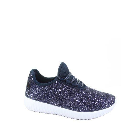 Remy-18k Youth Girl's fashion Flat Lace Up Light weight Glitter Sneaker Athletic Shoes