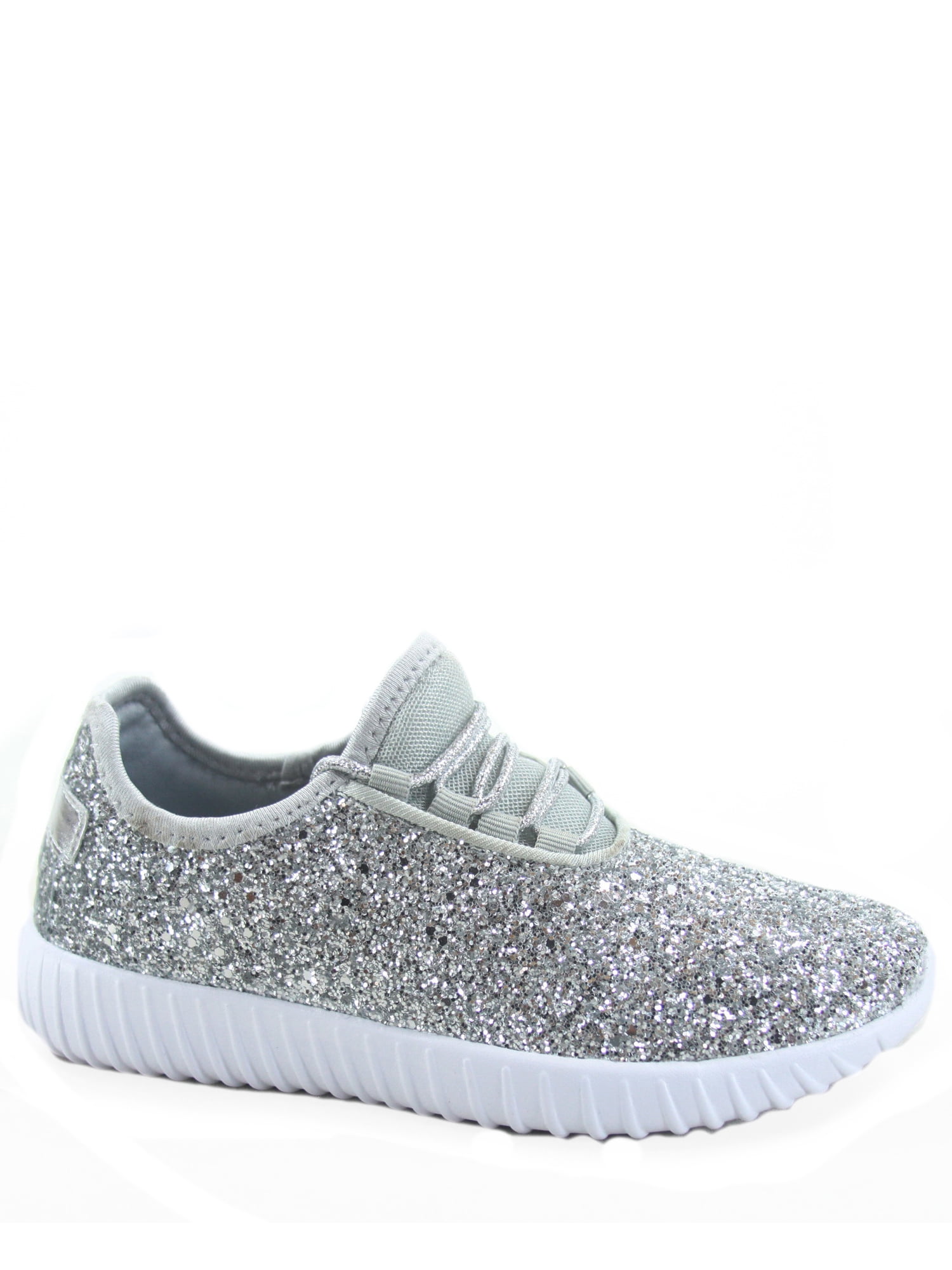Remy-18k Youth Girl's fashion Flat Lace Up Light weight Glitter Sneaker Athletic Shoes