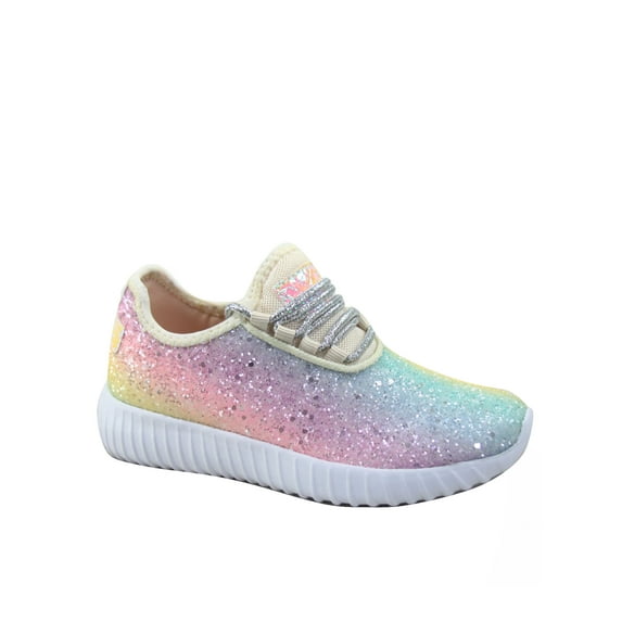 Remy-18k Youth Girl's fashion Flat Lace Up Light weight Glitter Sneaker Athletic Shoes