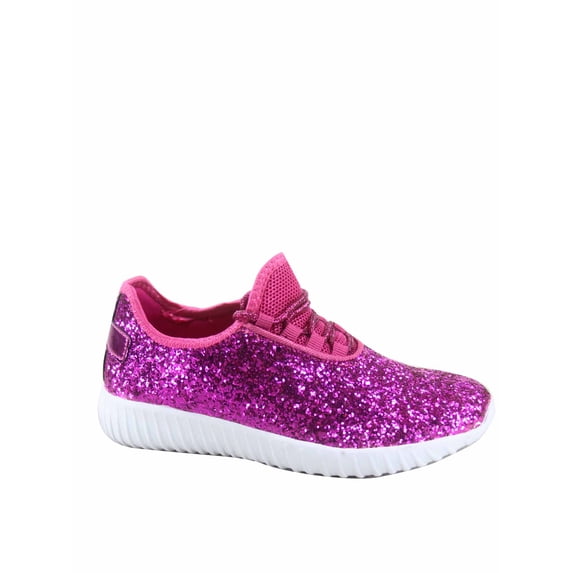 Remy-18k Youth Girl's fashion Flat Lace Up Light weight Glitter Sneaker Athletic Shoes