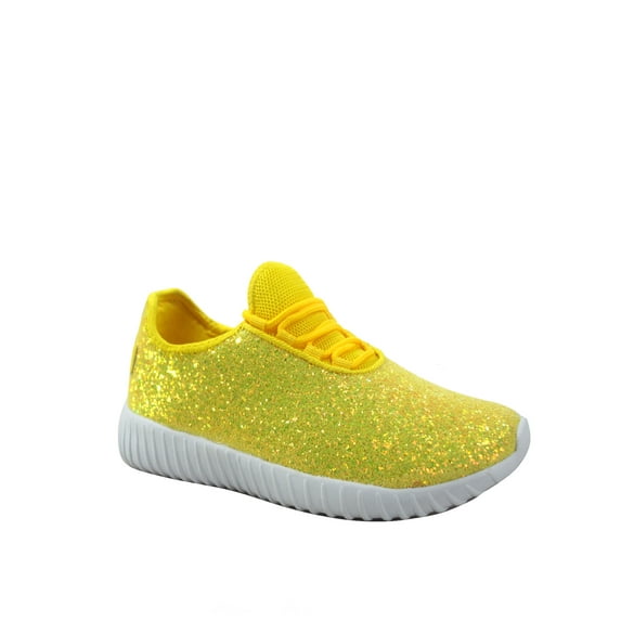 Remy-18k Youth Girl's fashion Flat Lace Up Light weight Glitter Sneaker Athletic Shoes