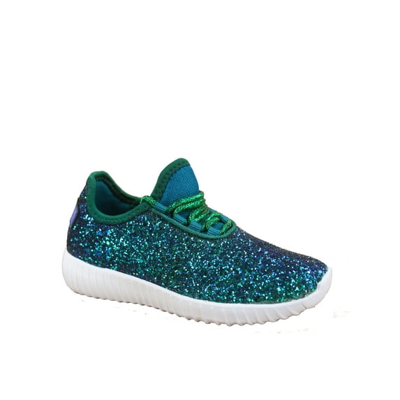 Remy-18k Youth Girl's fashion Flat Lace Up Light weight Glitter Sneaker Athletic Shoes