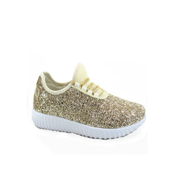 Remy-18k Youth Girl's fashion Flat Lace Up Light weight Glitter Sneaker Athletic Shoes