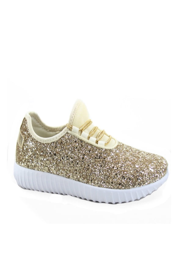 Remy-18k Youth Girl's fashion Flat Lace Up Light weight Glitter Sneaker Athletic Shoes