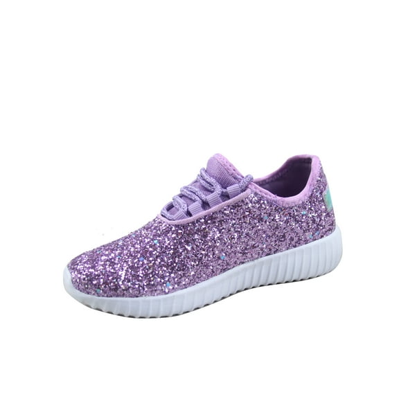 Remy-18k Youth Girl's fashion Flat Lace Up Light weight Glitter Sneaker Athletic Shoes