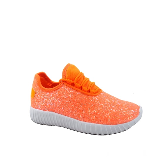 Remy-18k Youth Girl's fashion Flat Lace Up Light weight Glitter Sneaker Athletic Shoes