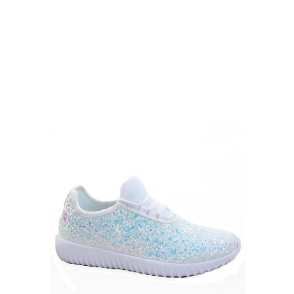 Remy-18k Youth Girl's fashion Flat Lace Up Light weight Glitter Sneaker Athletic Shoes