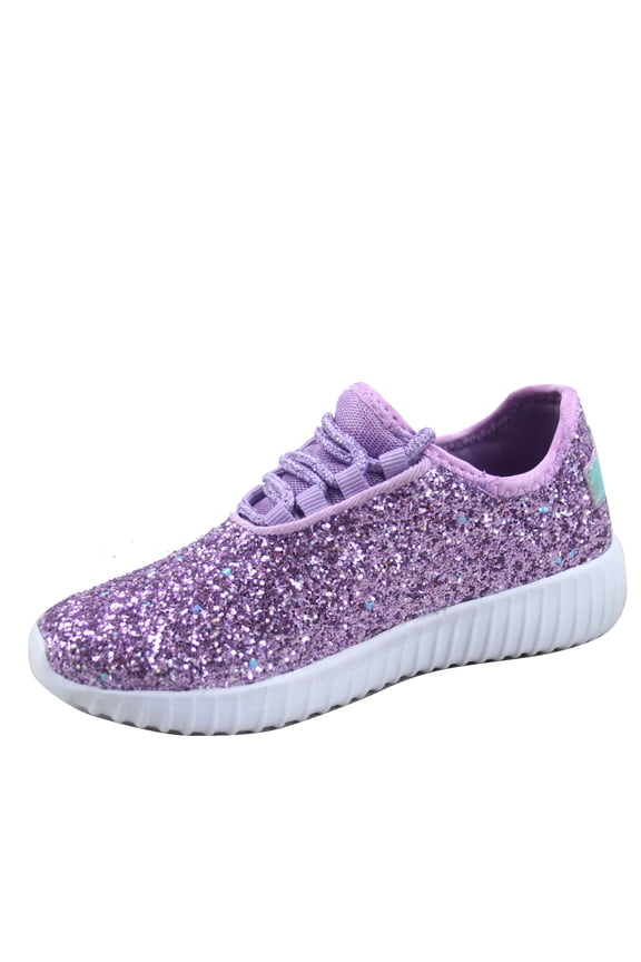 Remy-18k Youth Girl's fashion Flat Lace Up Light weight Glitter Sneaker Athletic Shoes
