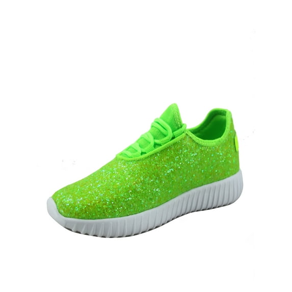 Remy-18k Youth Girl's fashion Flat Lace Up Light weight Glitter Sneaker Athletic Shoes