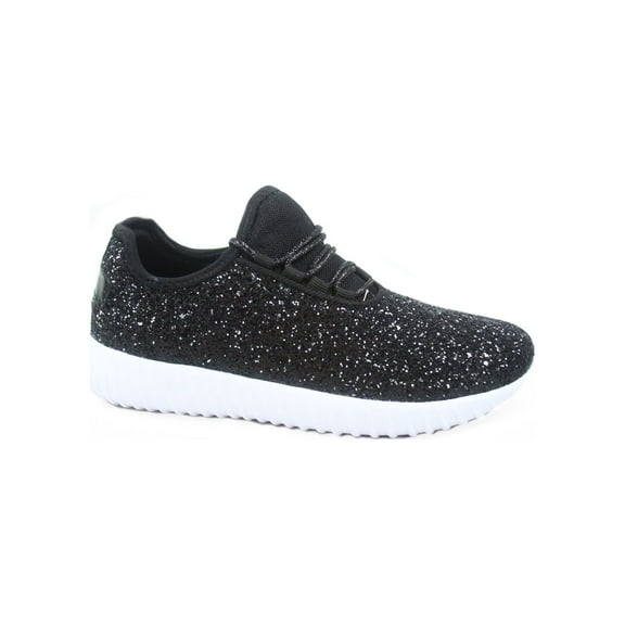 Remy-18k Youth Girl's fashion Flat Lace Up Light weight Glitter Sneaker Athletic Shoes