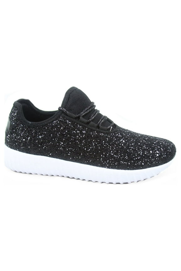Remy-18k Youth Girl's fashion Flat Lace Up Light weight Glitter Sneaker Athletic Shoes