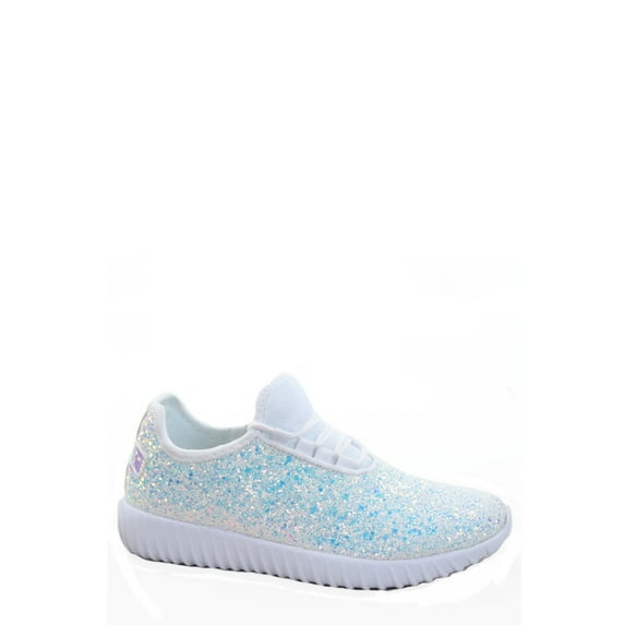 Remy-18k Youth Girl's fashion Flat Lace Up Light weight Glitter Sneaker Athletic Shoes