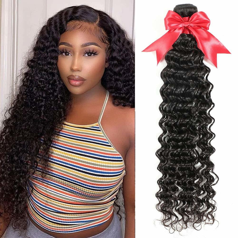 Remy Brazilian Human Hair Deep Wave Bundles 100% Unprocessed Brazilian Virgin Human Hair Weave Extensions Natural Black Color 1 Bundles( 18inch )
