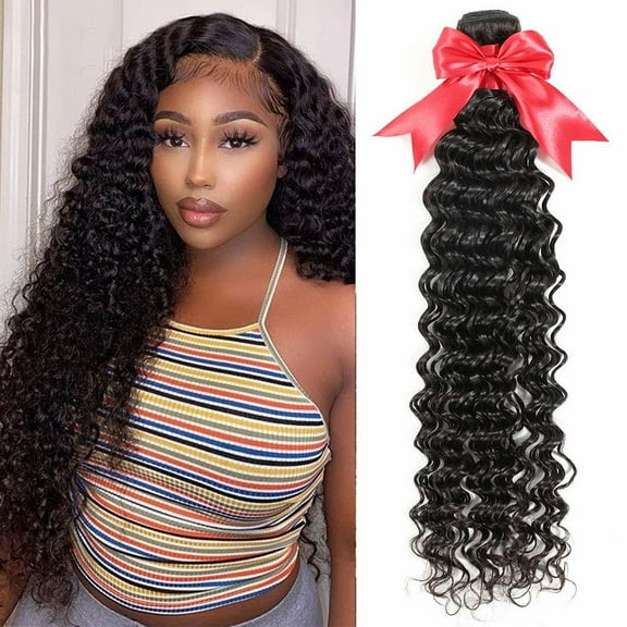 Remy Brazilian Human Hair Deep Wave Bundles 100% Unprocessed Brazilian Virgin Human Hair Weave Extensions Natural Black Color 1 Bundles( 20inch )