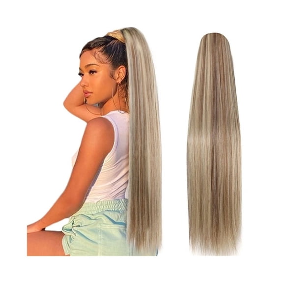 Remy Human Hair Extensions 16-26 Inches Long Straight Drawstring Ponytail Hairpiece P8/613 Highlights Bleach Blonde