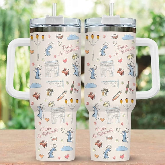 Remy Ratatouille Paris 40oz Tumbler, CARTOON Ratatouille Drinkware, Paris Travel Mug, CARTOON Characters Tumbler, Gift For CARTOON Fans