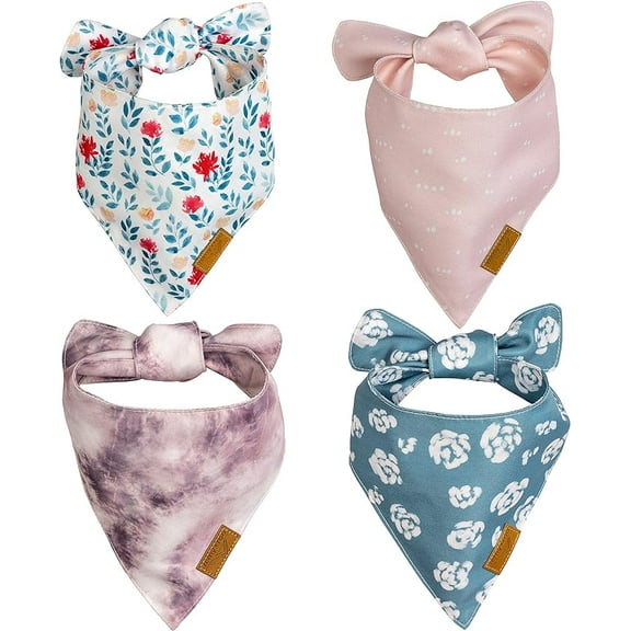 Remy+Roo Dog Bandanas - 4 Pack | Elise Set | Premium Durable Fabric | Unique Shape | Adjustable Fit | Multiple Sizes Offered (Large)