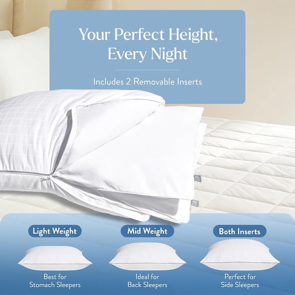 RemyCloud Adjustable Cooling Pillow - Dual-Sided -Cool Fabric & Breathable Cotton Covers for All Sleepers