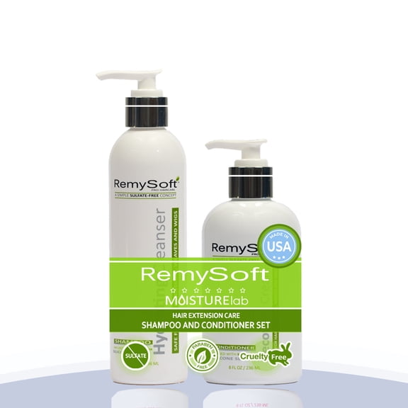 RemySoft Moisturelab Hydrating Cleanser Shampoo & Recovery Cream Conditioner Duo - Safe for Hair Extensions, Weaves and Wigs - Salon Formula Shampoo and Conditioner Combo - Gentle Sulfate-free Lather