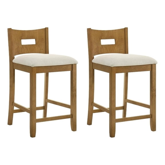 Ren 26" Amber Glow Counter Height Barstool with Ivory Fabric Seat - Set of 2